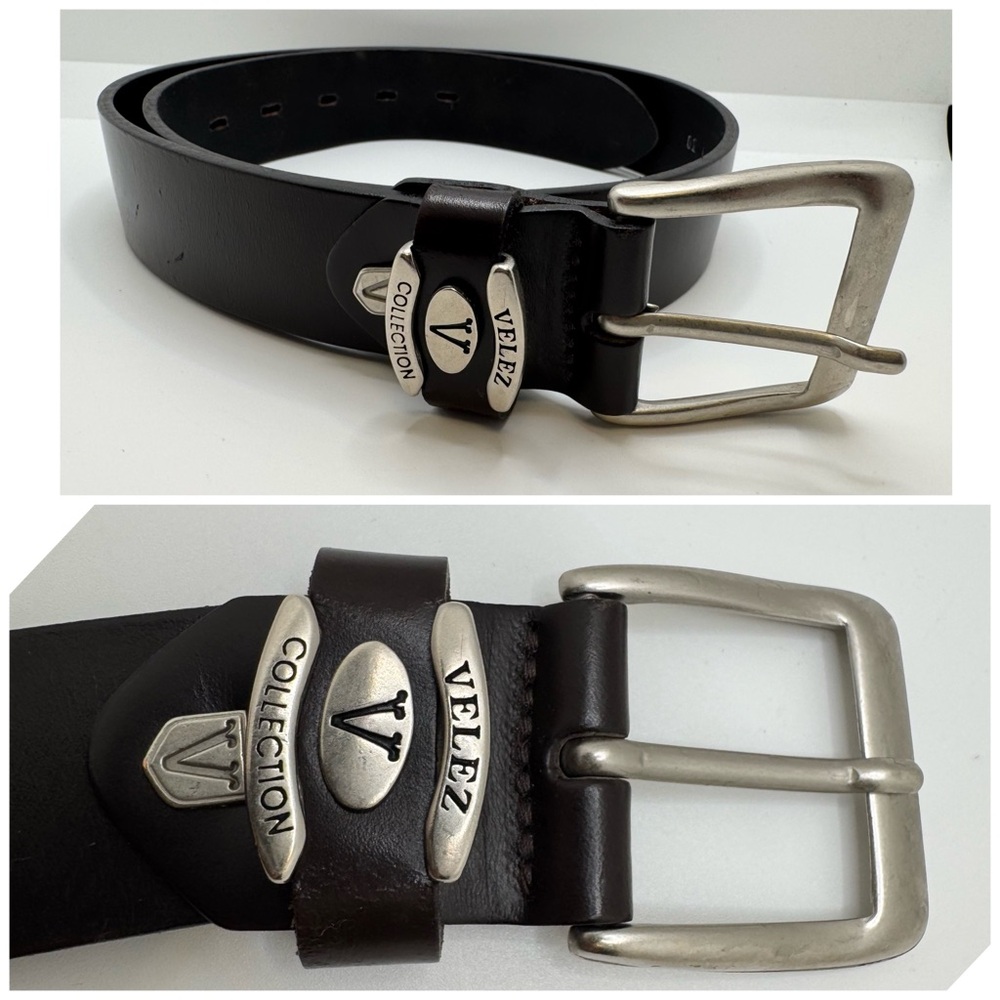 VELEZ COLLECTION GENIUNE LEATHER MEN'S BELT SILVER‎ BUCKLE